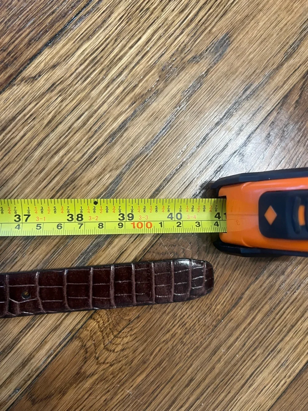 Brown Croc-Embossed Leather Belt with Gold Buckle